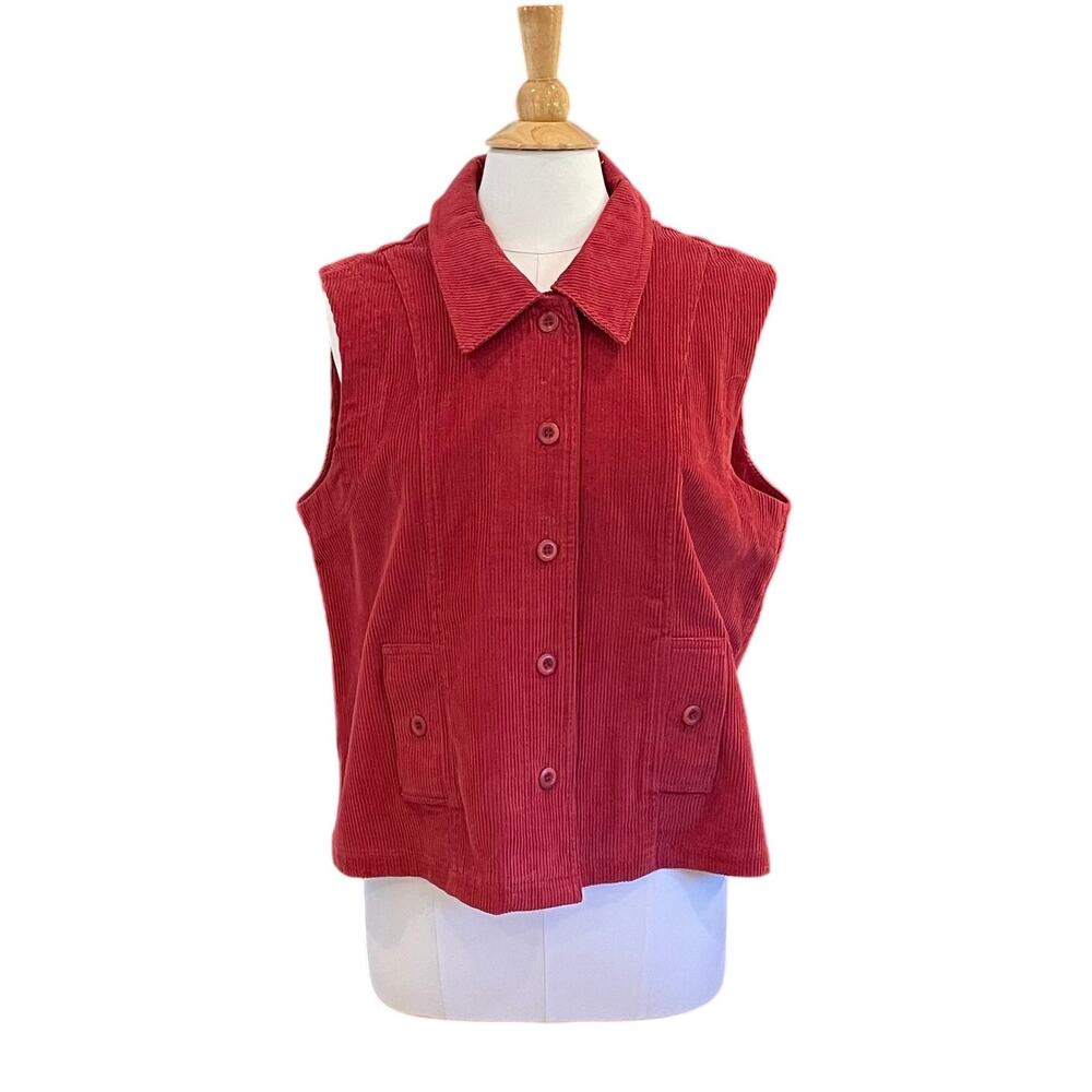 Rebecca Malone Red Corduroy Vest, Button-Up, Collared, Y2K, Retro, Size L